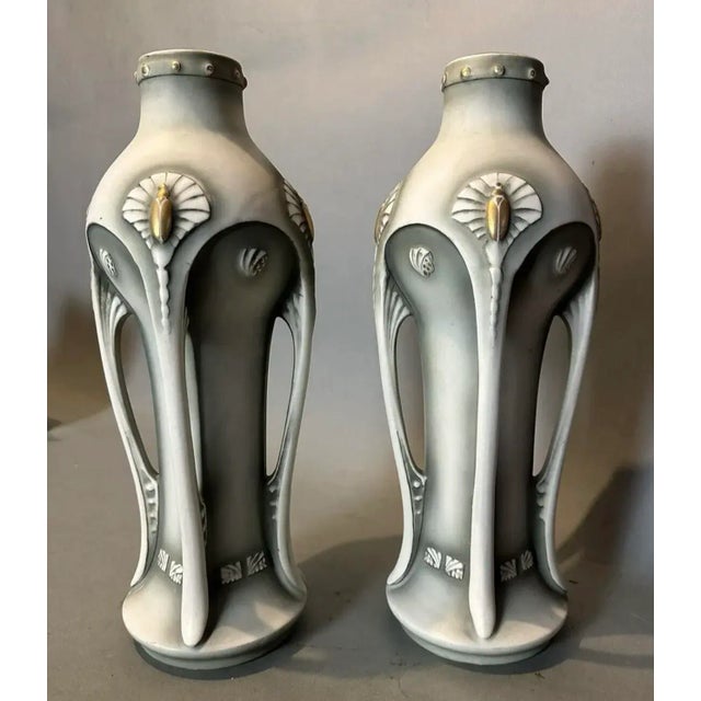 Antique Art Nouveau Amphora Style Art Pottery Buttress Vases- Set of 2 For Sale - Image 6 of 12