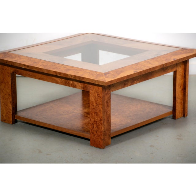 1980s Walnut Burl and Glass Coffee Table, 1989 For Sale - Image 5 of 12