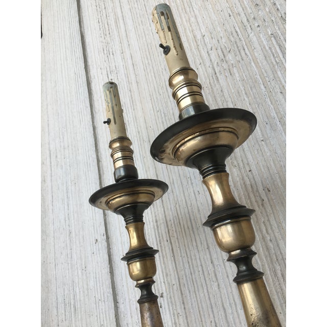 Metal 20th Pair of Spanish Renaissance Style Bronze Pricket Floor Lamps, Torchères For Sale - Image 7 of 9