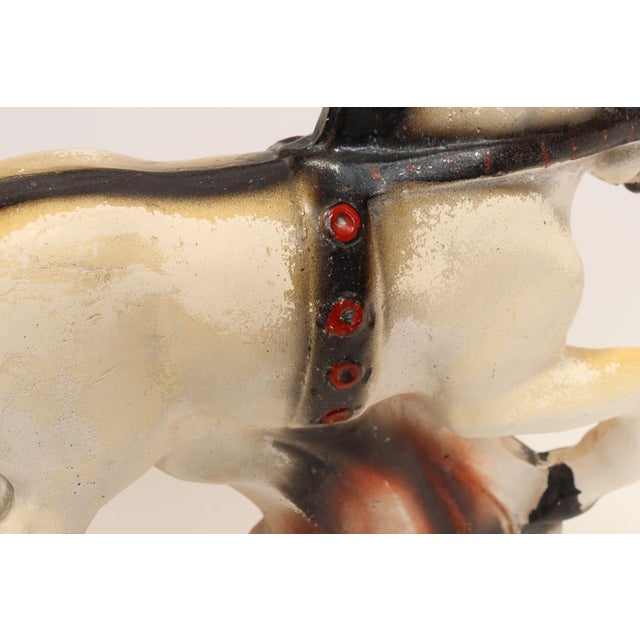 Vintage Painted Red, White, and Black Chalkware Trojan Horse Sculpture / Figurine For Sale - Image 11 of 16