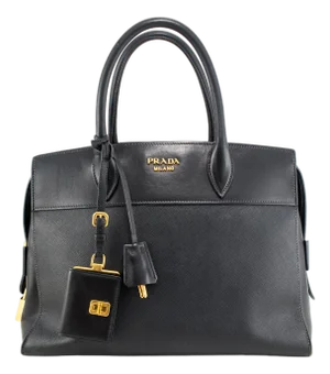 Prada Saffiano City Black Gold Hardware Leather Structured Tote Bag