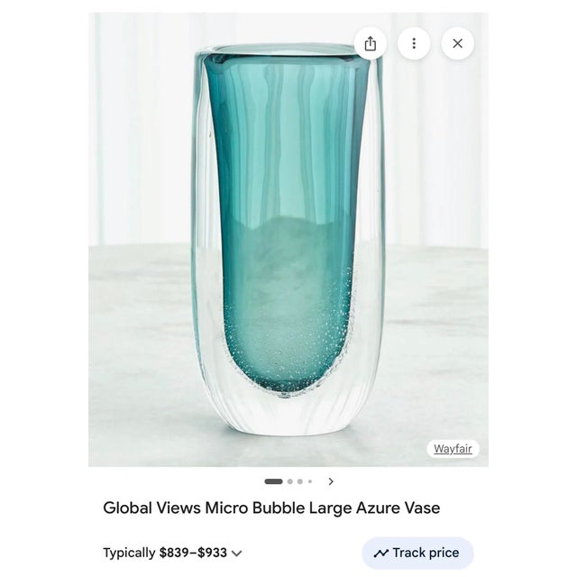 Large Azure Micro Bubble Polish Art Glass Vase by Global Views For Sale - Image 12 of 12