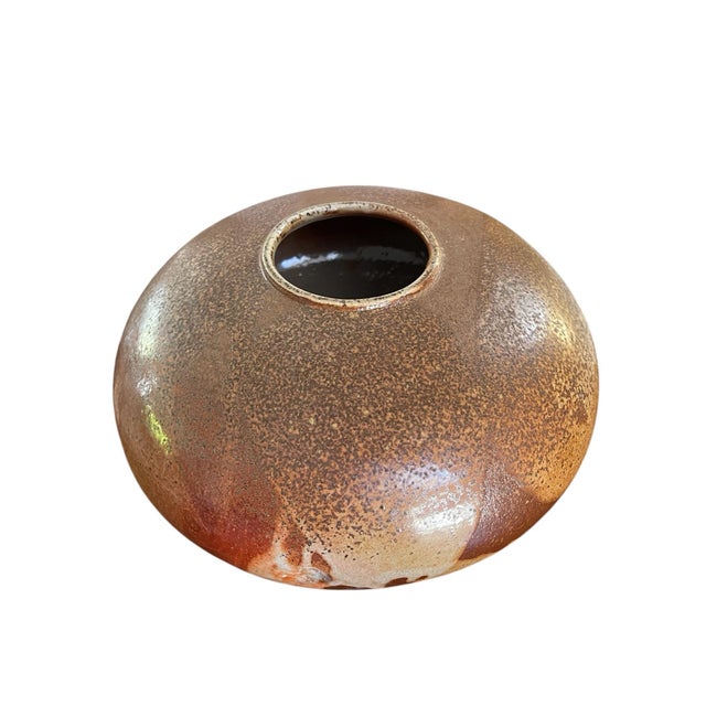 Early 21st Century Boho Signed Studio Pottery Vase, Large Organic Modern Ceramic Vessel, Earth Tone Glaze, 13” Wide For Sale - Image 4 of 12