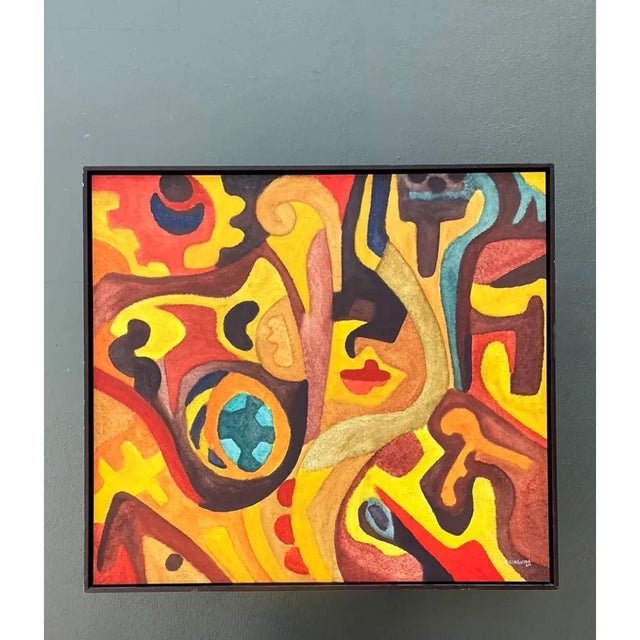 Mid-Century Modern Vintage Original Abstract Oil on Canvas For Sale - Image 3 of 12