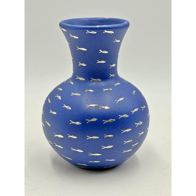 1990s Emilia Castillo Cobalt Blue Porcelain & Pure Silver Fish Vase, Mexico 1997 For Sale - Image 5 of 11