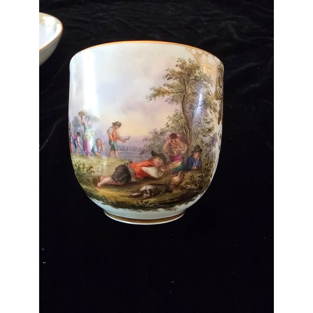 Art Nouveau Antique Meissen Porcelain Scenic Cup & Saucer For Sale - Image 3 of 11