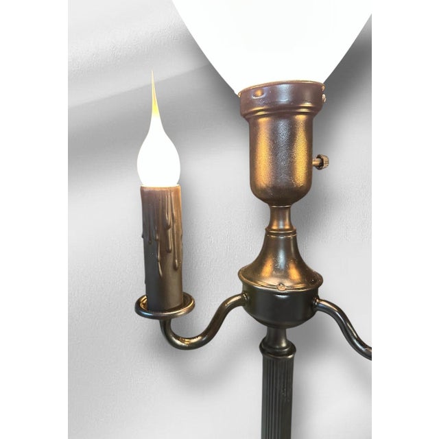 Metal 1950s Mid-Century Modern Black Torchiere Floor Lamp With Unique Marble in Base For Sale - Image 7 of 8