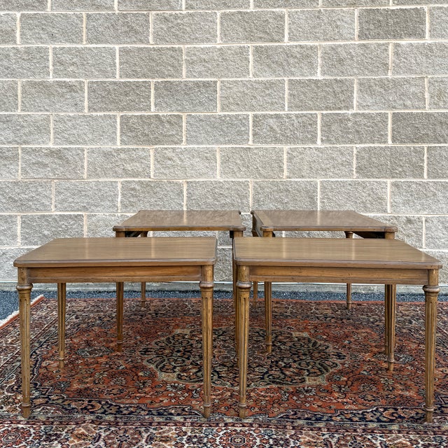 Camel 1960s Heritage Furniture French Louis XVI Golden Walnut Nesting Side Tables - Set of 4 For Sale - Image 8 of 17