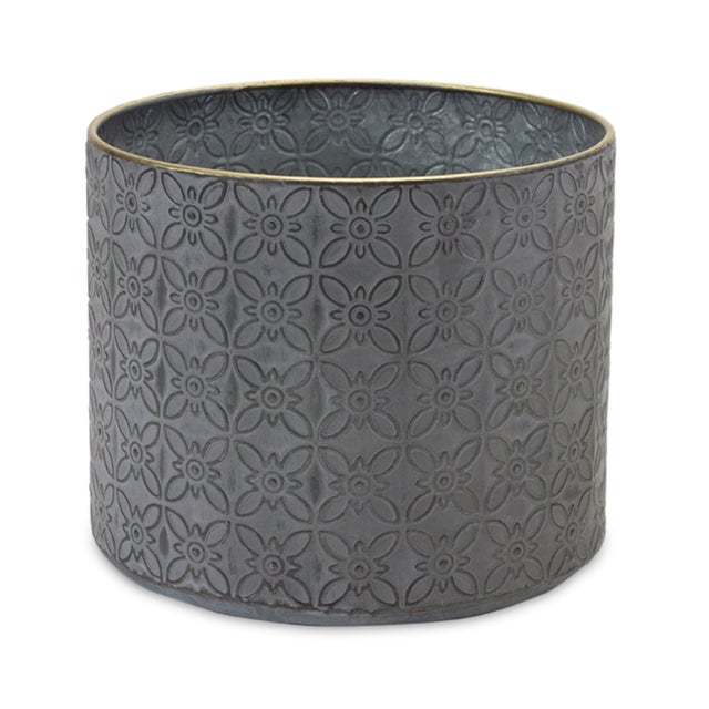 Rustic Ornate Geometric Metal Planter (Set of 4) For Sale - Image 3 of 7