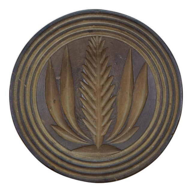 Primitive Antique American Carved Country Wood Sheaf of Wheat Butter Stamp Press For Sale