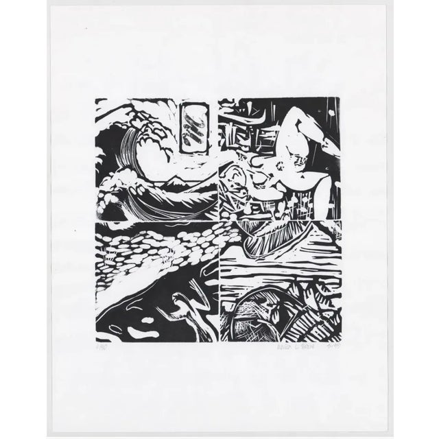 Monica Broere untitled linoleum print, pencil signed, dated, numbered 6 of 30. From the 1993 Maryland Printmakers Exchange...