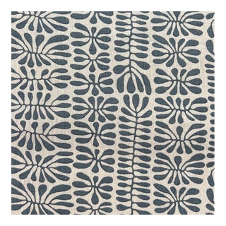 Penny Morrison Wiggle Blue Hand Printed Linen Fabric- 3 Yards For Sale