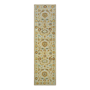 Persian Sultanabad Wool 3x10 Ivory, Light Blue & Gold Handmade Runner Rug #1143675