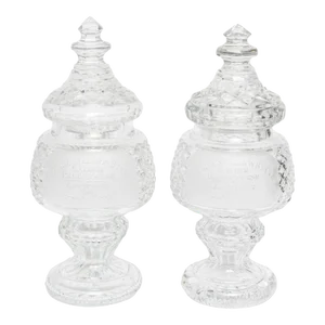Waterford Cut Crystal Horse Racing Trophy Covered Jars Trophy Awards Pair