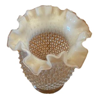 Vintage Fenton Art Glass 6" Tall Opalescent Hobnail Vase Ruffled Top Circa 1960's For Sale