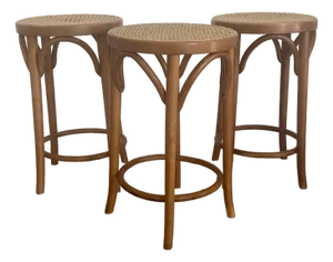 1950s Italian Bistro Style Mid Century Bentwood and Cane Counter Height Stools - Set of 3