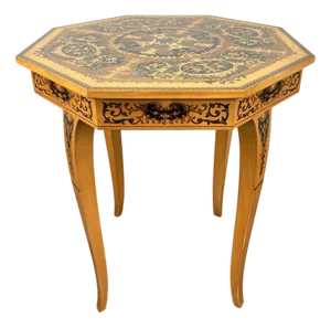 Vintage French Octagonal Marquetry Jewellery Table with Music Box