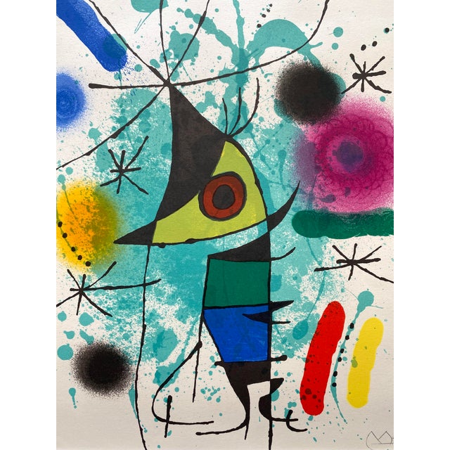 Wood Joan Miro Vintage 1972 Mid Century Modernist Framed " Le Chanteur " and " l'Etoile Bleu " Original Lithograph Prints - Set of 2 For Sale - Image 7 of 18