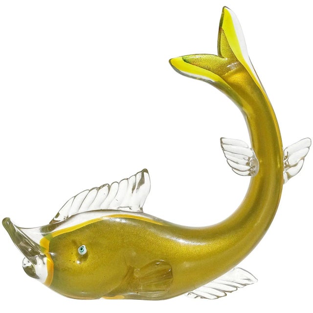 Gold Venetian Murano Vintage Sommerso Yellow Gold Aventurine Italian Art Glass Fish Figure Sculpture For Sale - Image 8 of 8