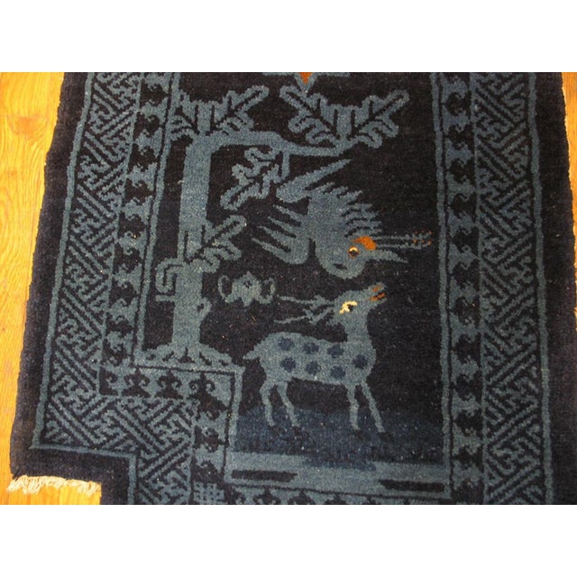 Chinese 1920s Blue Animal Hand Knotted Antique Chinese Baotou Saddle Cover Rug 2' X 4'2" Wool Carpet For Sale - Image 3 of 4