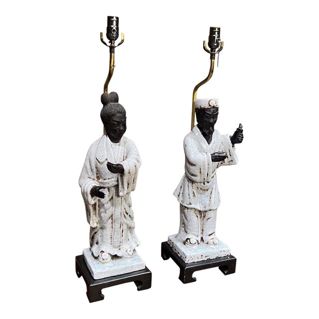 1950s Marcello Fantoni Asian Figural Table Lamps Italy For Sale