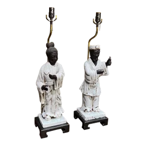 1950s Marcello Fantoni Asian Figural Table Lamps Italy