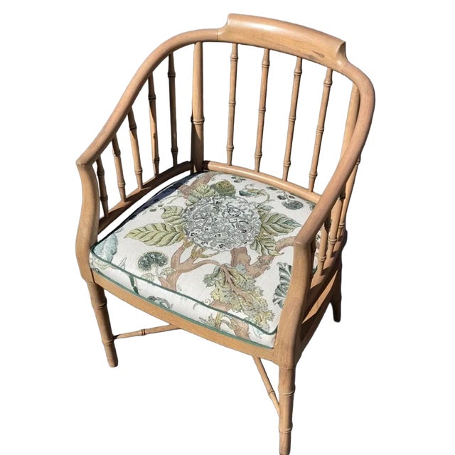 Mid 20tg Century Vintage Faux Bamboo Armchairs - Pair With Lee Jofa “Arlington” Seat Cushion For Sale - Image 9 of 9