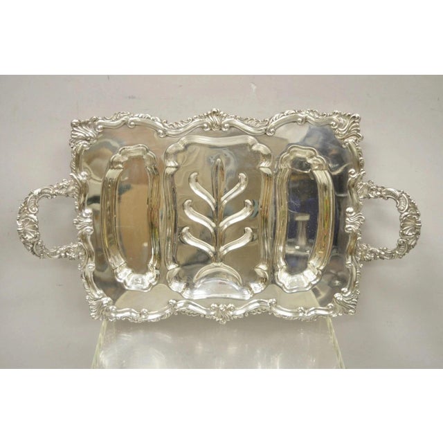 Victorian Early 20th Century Victorian Meneses Orfebres Silver Plated Meat Cutlery Serving Platter Tray For Sale - Image 3 of 10