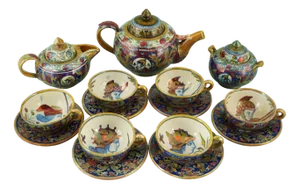 Hand-Decorated Luster Finish Ceramic Tea and Coffee Service by Alfredo Santarelli, Gualdo Tadino, Italy, 1920s, Set of 15
