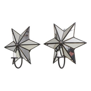 1990s Meyda Mirrored Star Electric Wall Sconces - a Pair For Sale