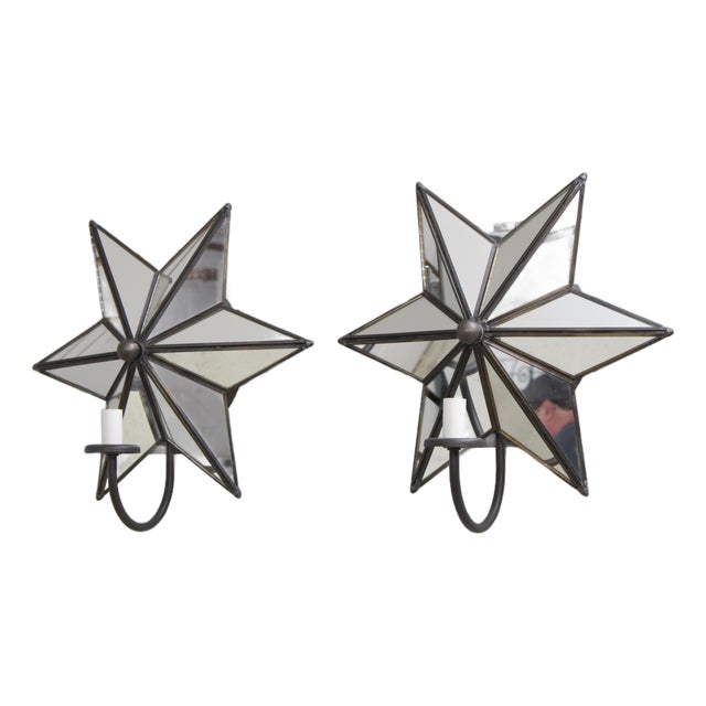 1990s Meyda Mirrored Star Electric Wall Sconces - a Pair For Sale