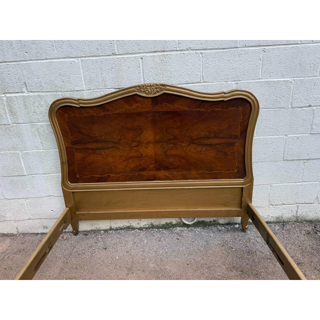 Early 20th Century French Provincial Louis XV Flame Mahogany and Parcel Painted Full Size Bed For Sale - Image 17 of 17