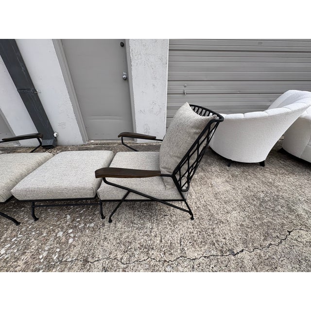 1950s 1950s Pair of Italian Maurizio Tepestini Wrought Iron Chairs and Ottoman For Sale - Image 5 of 14