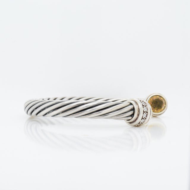 David Yurman 7mm Sterling Silver, Citrine, & Diamond Classic Cable Bracelet For Sale - Image 12 of 15