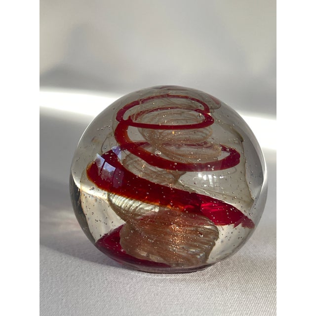 Italian Red and Gold Aventurine Spiral Swirl Clear Glass Paperweight For Sale - Image 4 of 7