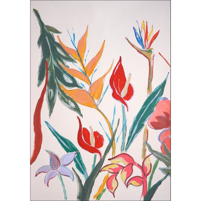 Contemporary 2026, Tropical Garden, Lush Flowers Large Triptych, Acrylic Paint on Watercolor Paper by Romina Milano For Sale - Image 3 of 11