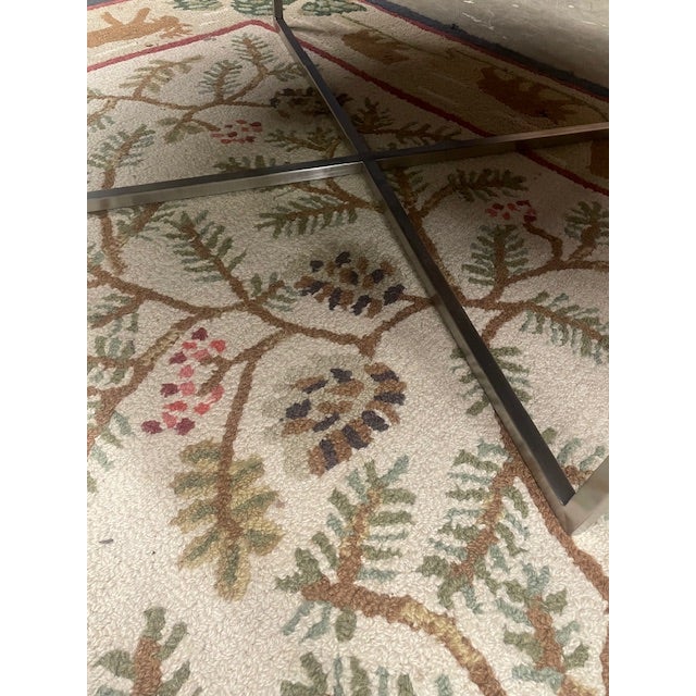 2020s Mid Century Style Room & Board Tan Tufted Leather & Chrome Round Ottoman Stool For Sale - Image 5 of 10