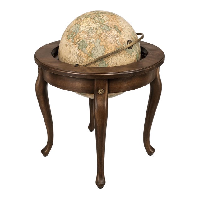 Vintage Library Globe on Queen Anne Stand in Old Chapel Satin Walnut – Traditional Office & Ralph Lauren Style Decor For Sale