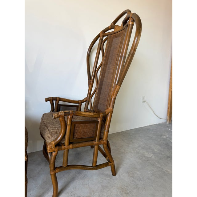 Vintage Bent Rattan & Wicker High Back Chippendale Style Arm Chairs - A Pair For Sale - Image 13 of 18