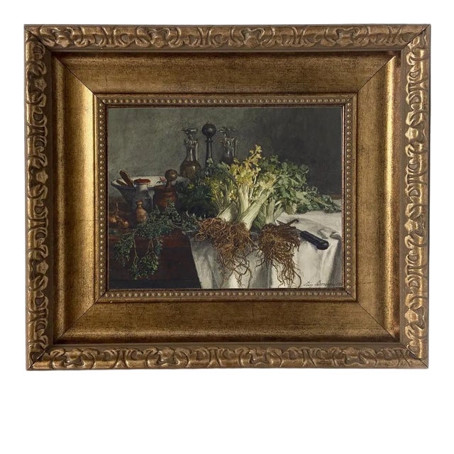 "Still Life on Kitchen Table" After Leon Bonvin, Contemporary Reproduction Print on Canvas, Gold Frame, 8 x 10 For Sale