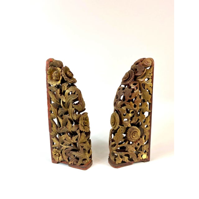 Gold gilt finely carved wooden architectural elements from a temple