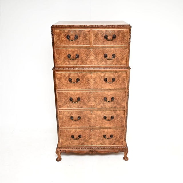Burr Walnut Chest on Chest of Drawers, 1930s For Sale - Image 12 of 12
