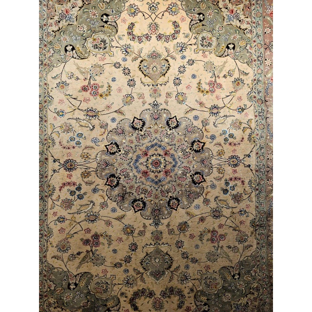 Vintage Persian Tabriz Rug, Hand-Knotted Wool & Silk, Fine Floral Pattern, Ivory & Taupe, 7x10 For Sale - Image 12 of 18