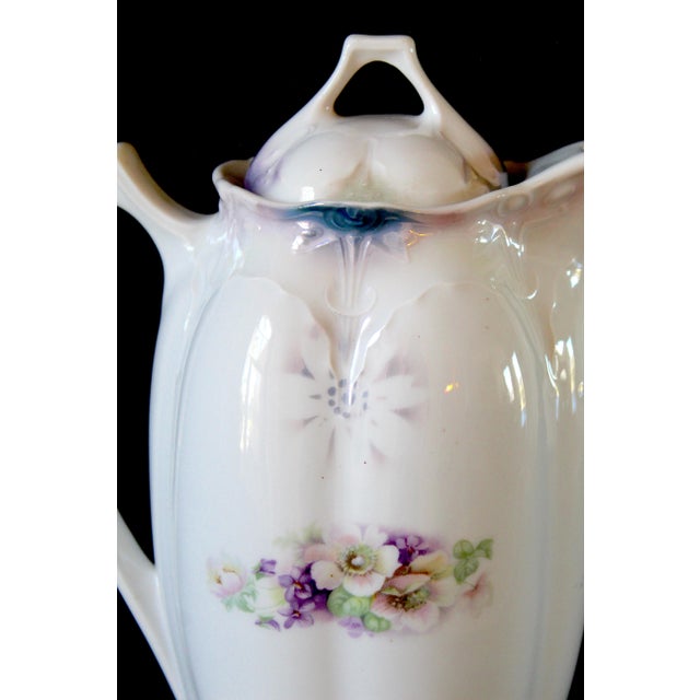 Vintage Porcelain Chocolate Pot With Floral Design and Lid, Marked 653 For Sale - Image 13 of 16