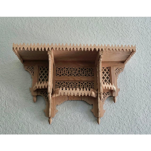 Handmade Moroccan Carved Wall Shelf – Natural Wood Finish For Sale - Image 12 of 12