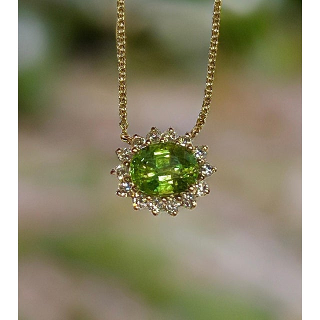 Metal Natural Sapphire Diamond Halo Pendant With Chain 18" 14k YG 3.14 TCW Certified For Sale - Image 7 of 13