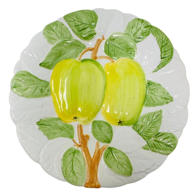 Ceramic 1980s Rare Shafford "Fruit Du Jour" Majolica-Style Hand-Painted Ceramic Plates - Set of 9 For Sale - Image 7 of 18