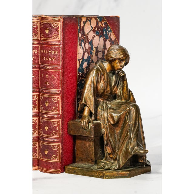 Traditional Rare Antique Bertolini Clemente “Pensive” Bronze Woman Figural Sculpture Statue Bookends Ovington New York Luxury Home Decor Art For Sale - Image 3 of 18