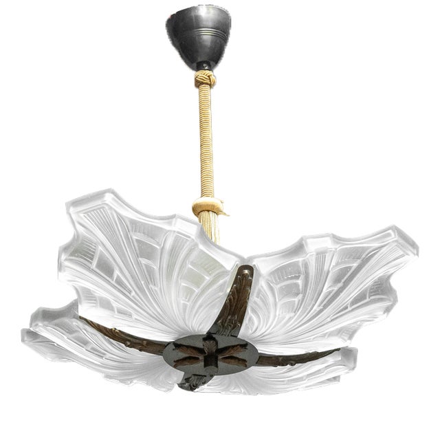 Art Deco Square Pendant with Frosted Art Glass, France, 1920s For Sale