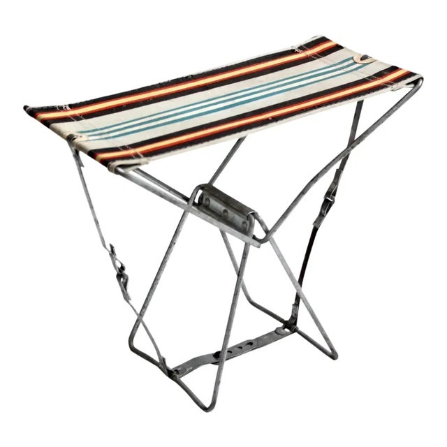 Vintage Metal Frame Folding Camp Stool For Sale - Image 12 of 12